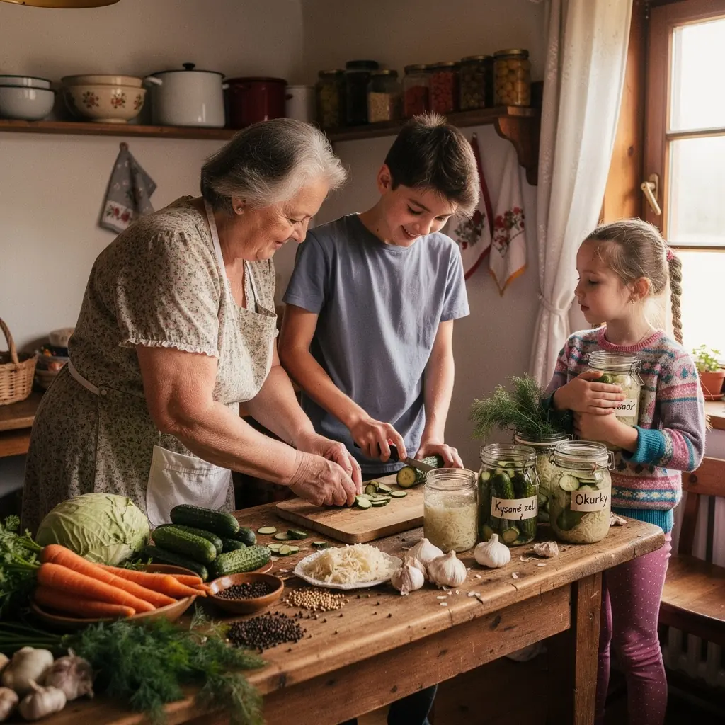 Příprava kimchi s čerstvou zeleninou a kořením
