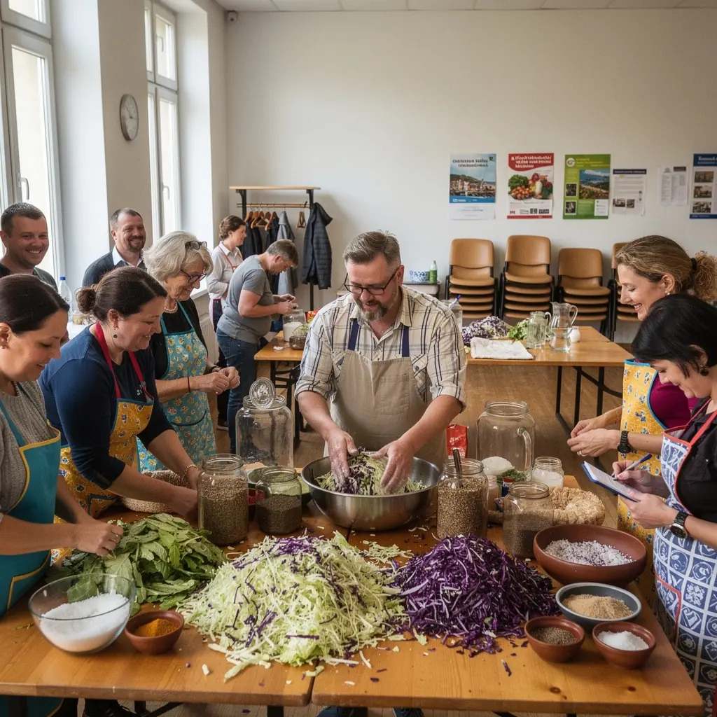 Fermentační hrnec plný barevných zeleninových směsí